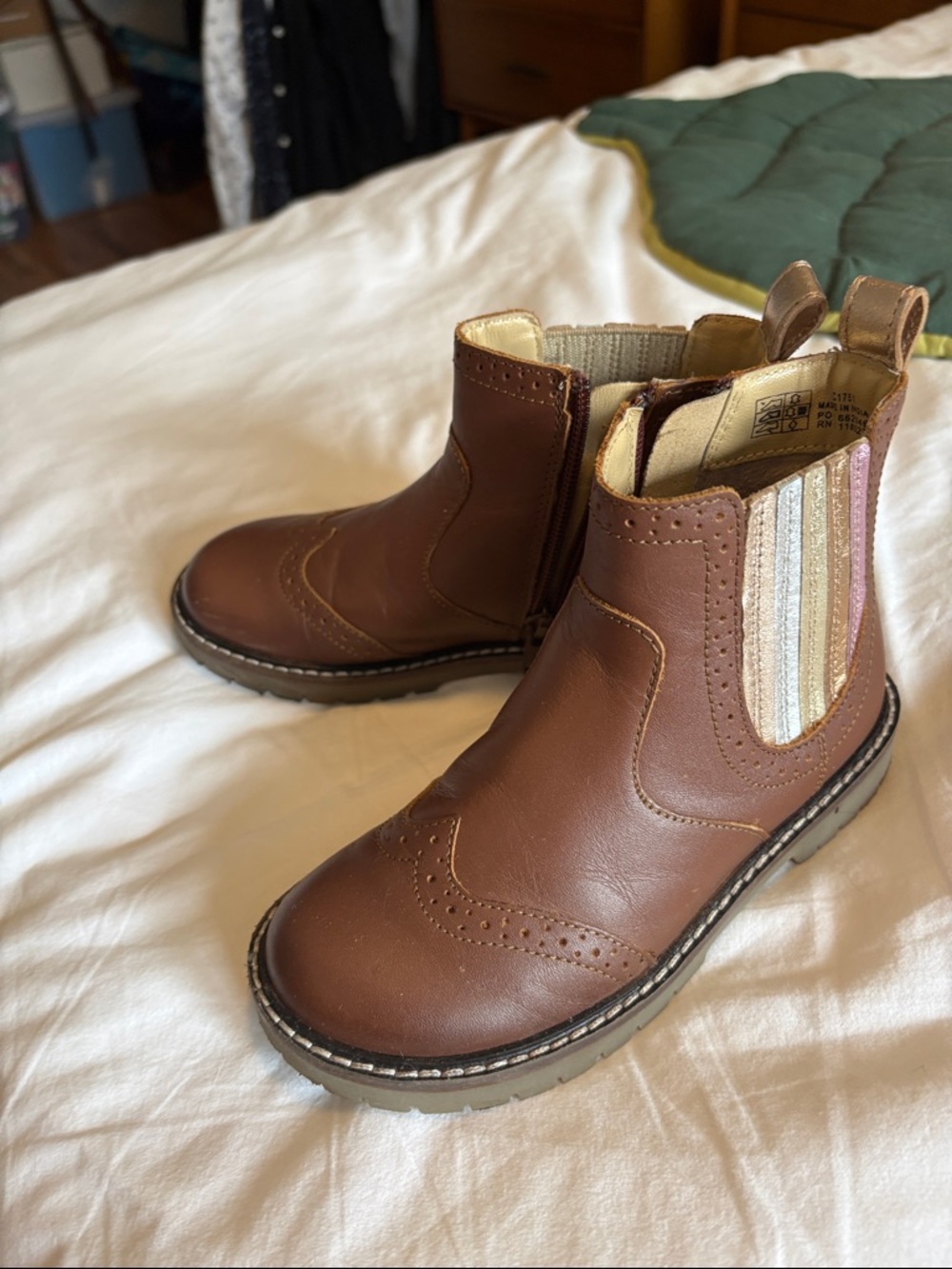 Kids Brown Chelsea Boots with Metallic Side Panels